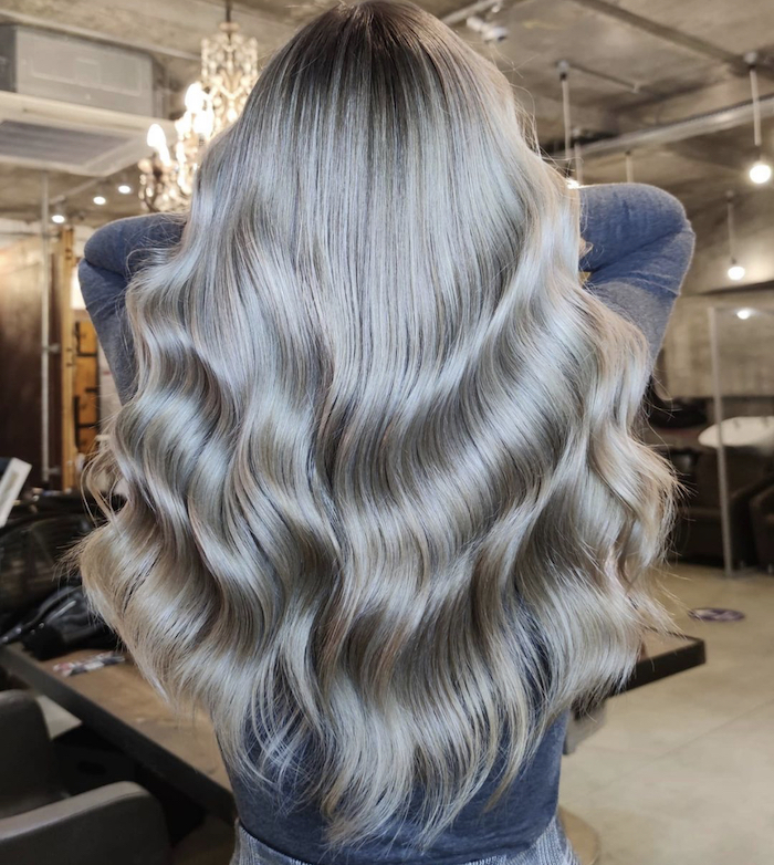Long silver hair in London hair salon