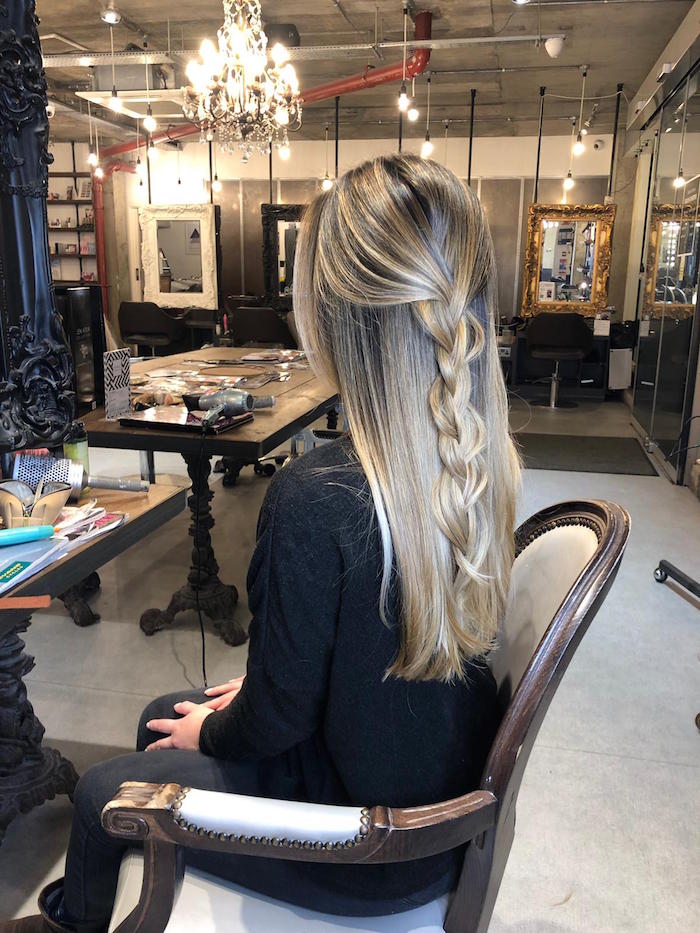 natural looking balayage at london hair salon with braid