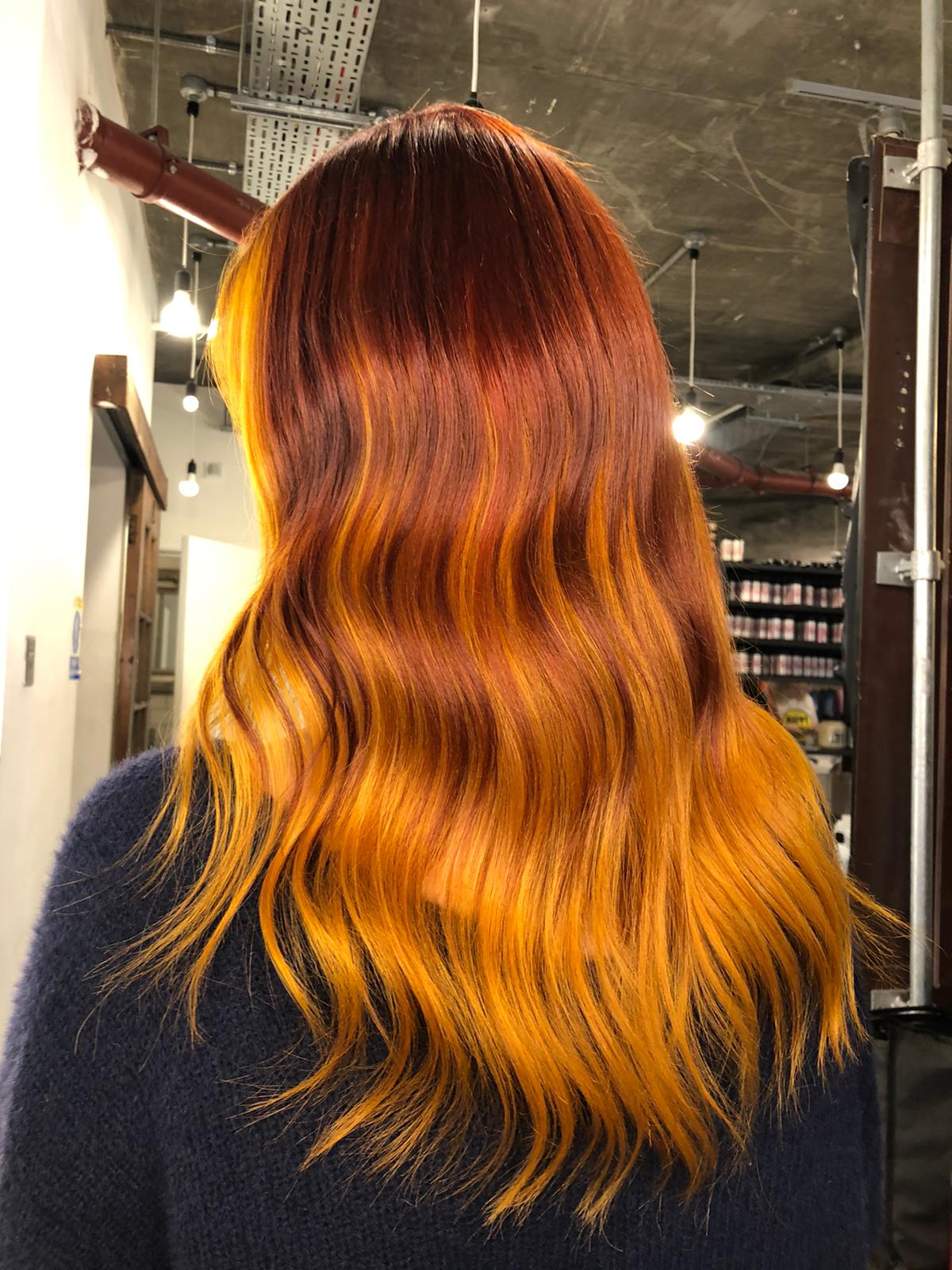 copper balayage, red balayage, auburn balayage, soho balayage, live true london, salon london, best salon london, soho hair salon, london hair salon