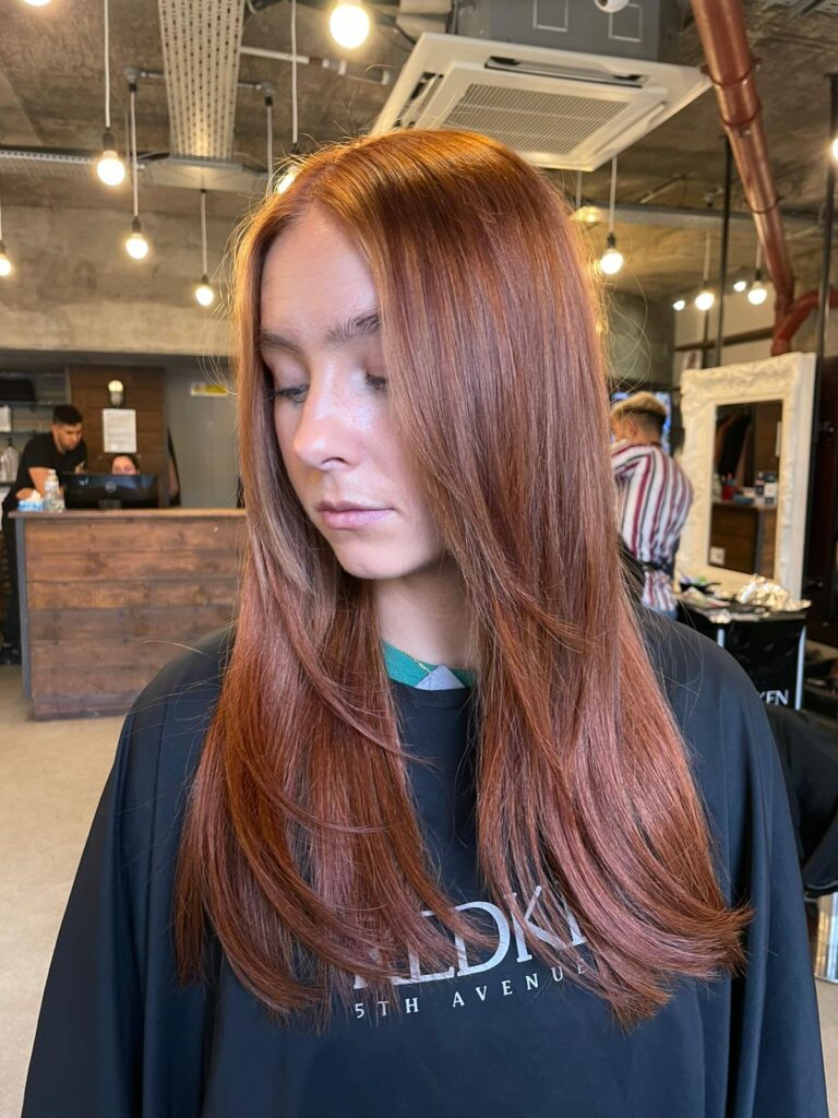 copper hair trend, copper hair, bronze hair, rose gold hair, auburn hair, extensions, vauxhall extensions, vauxhall balayage, vauxhall hair salon, best london hair salon 1