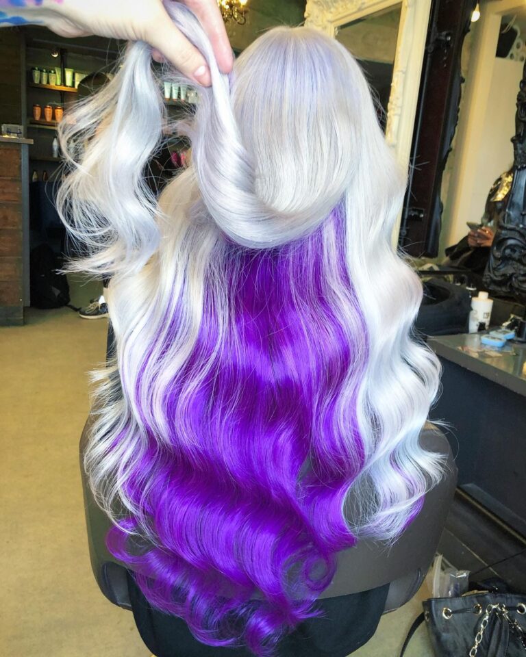 platinum blonde, extensions, hair extensions, extensions vauxhall, purple hair, purple peekaboo hair, purple blonde hair, vauxhall hair salon, best london hair salon 1