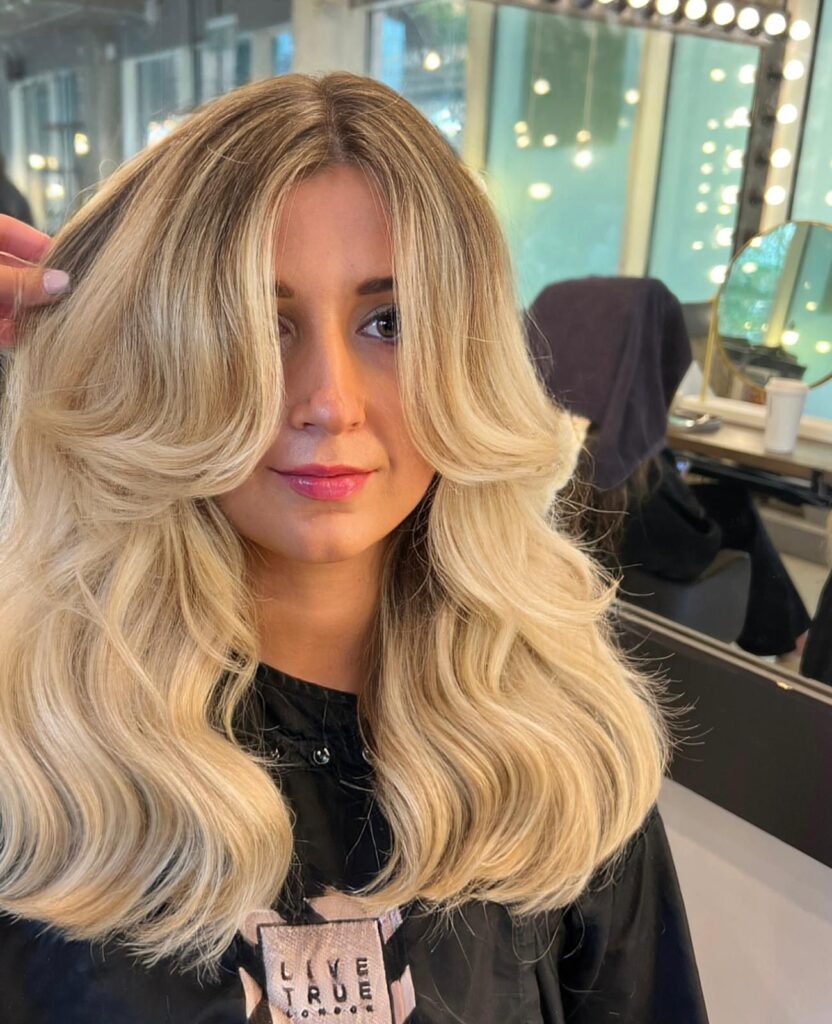 Blonde Balayage, Lived-in hair, Longer Curtain Bangs, Long Curtain Bangs, Curtain Bangs, mid length haircuts, mid length hair, top 5 mid length haircuts, Bronde Balayage, Natural Balayage, Lived-In Colour, Lived In Colour, Live True London, Live True