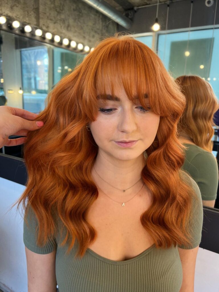 Live True London, Best Haircut With Fringes, Fringe Style, Live True, Fringe, Fringe Haircut, Blunt Fringe, Auburn Hair, Red Ginger Balayage, Auburn Balayage, Red Balayage, Ginger Hair