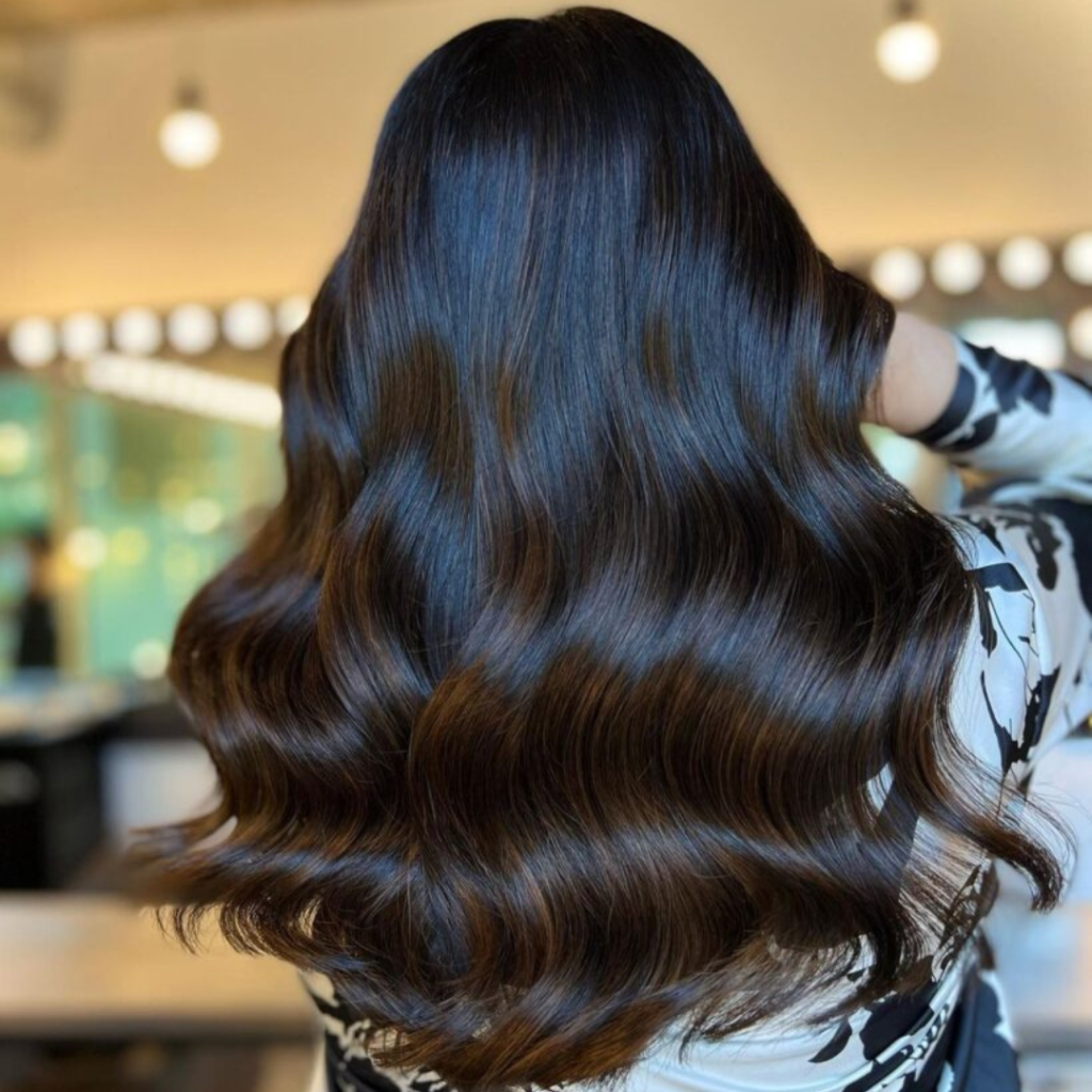 Live True London, Blowdry, Blowout, Blow Out, Blow Dry, Cocoa Balayage, The Sensational Appeal of Cocoa Balayage, Live True, Chocolate Balayage, Chocolate Highlights, Brunette Balayage