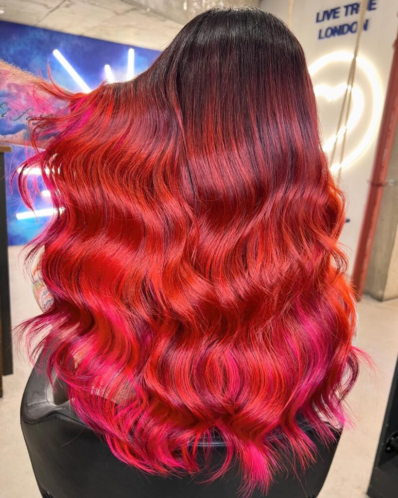 hair extensions clapham, hair extensions for colour, red hair extensions, hair extensions for length, balayage hair extensions, tape hair extensions