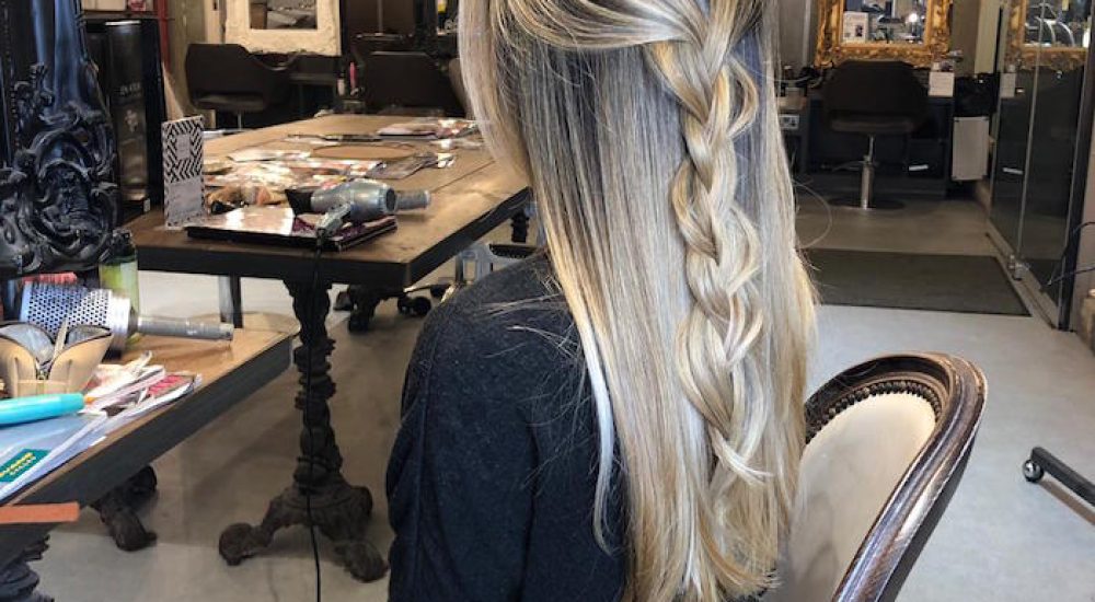 natural looking balayage at london hair salon with braid